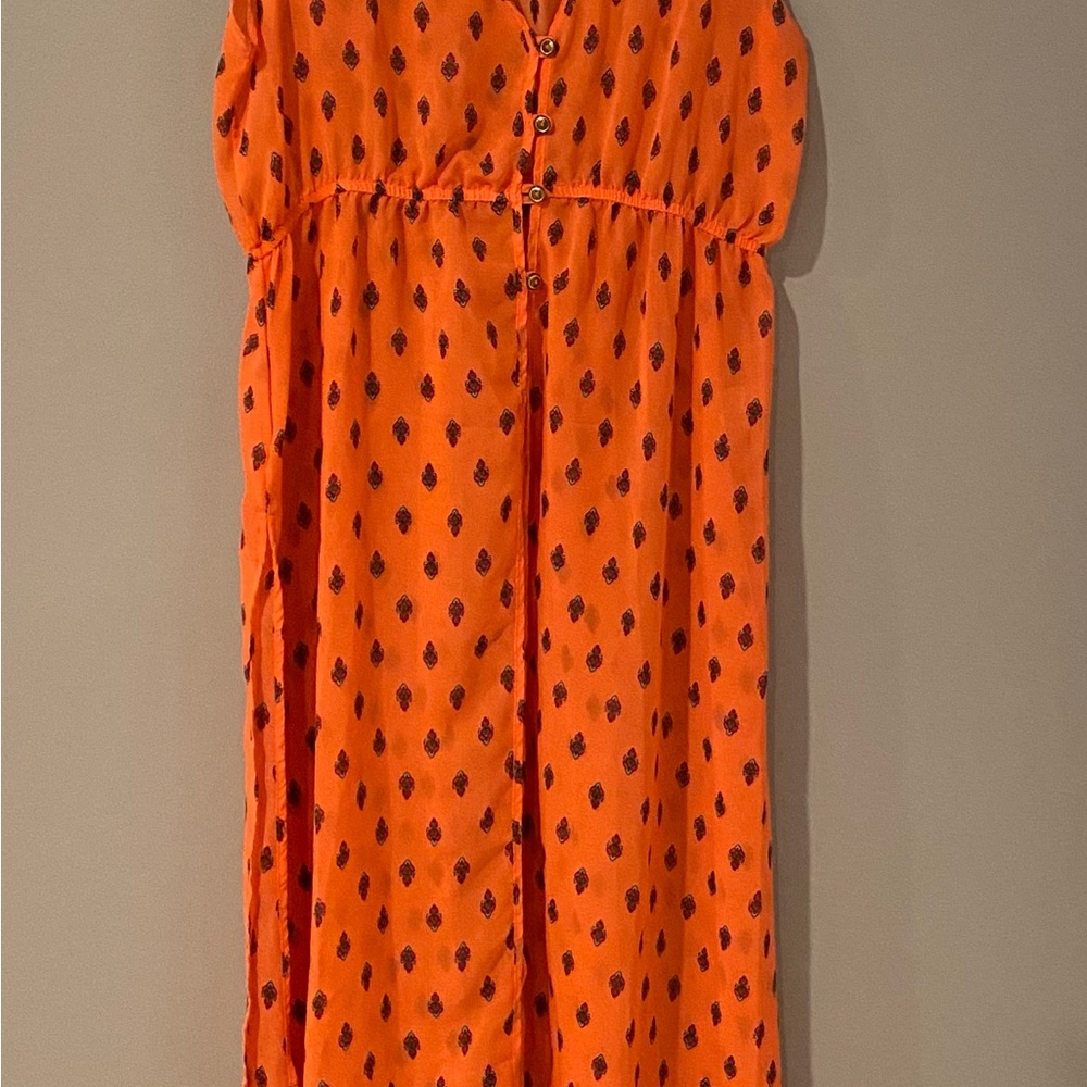 Coral Sleeveless Button-Up swim coverup